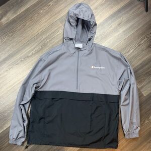 Champion Jacket Mens Large Gray Pullover Hooded Lightweight Half Zip